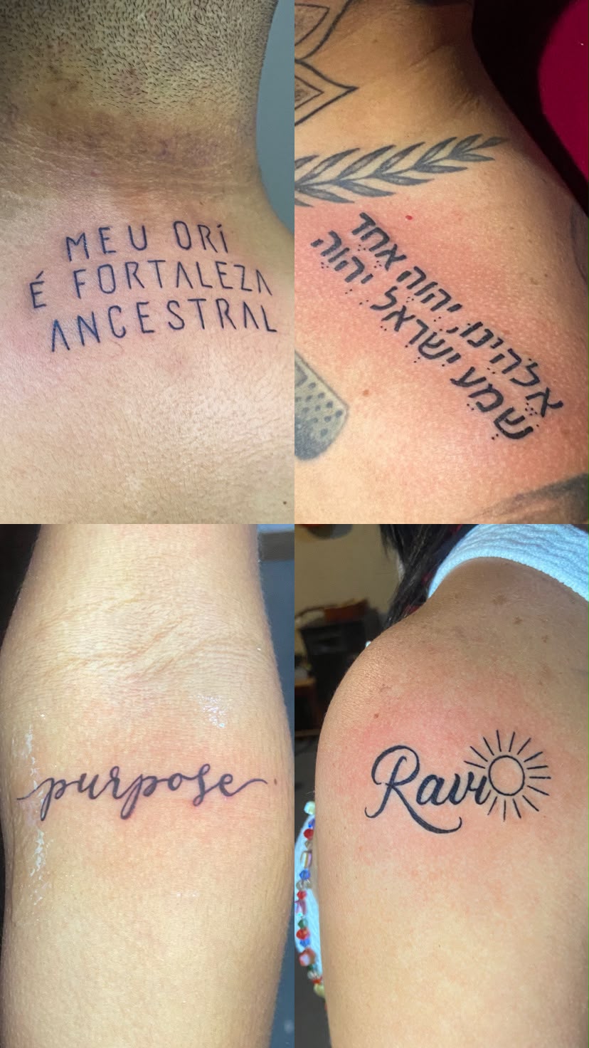 Conjunto de tatuagens lettering com frases e nomes