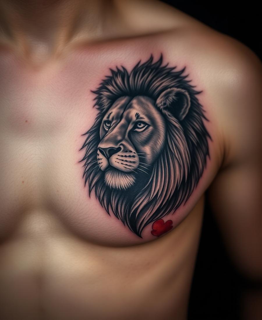 Tatuagem de realismo preto e cinza no peito